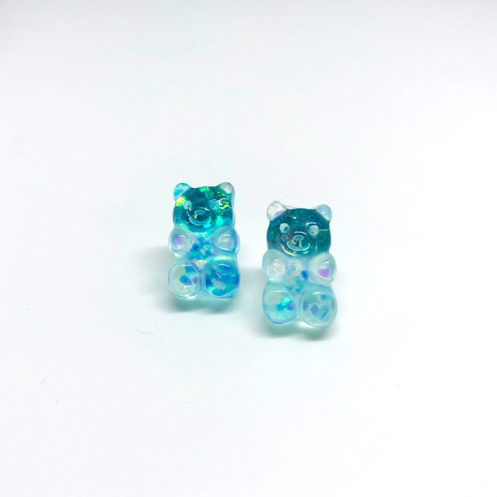 Blue Gummy Bear Glitter Stud Earrings Handmade